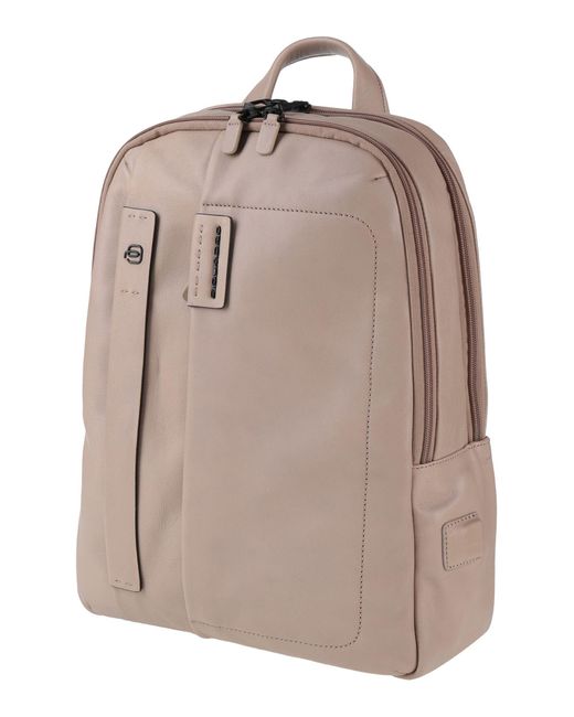 Piquadro Leather Rucksack in Beige 