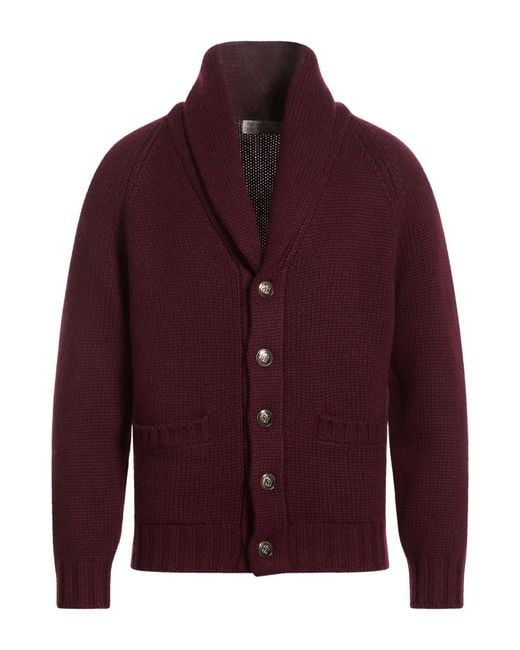 Brunello Cucinelli Red Burgundy Cardigan Cashmere for men