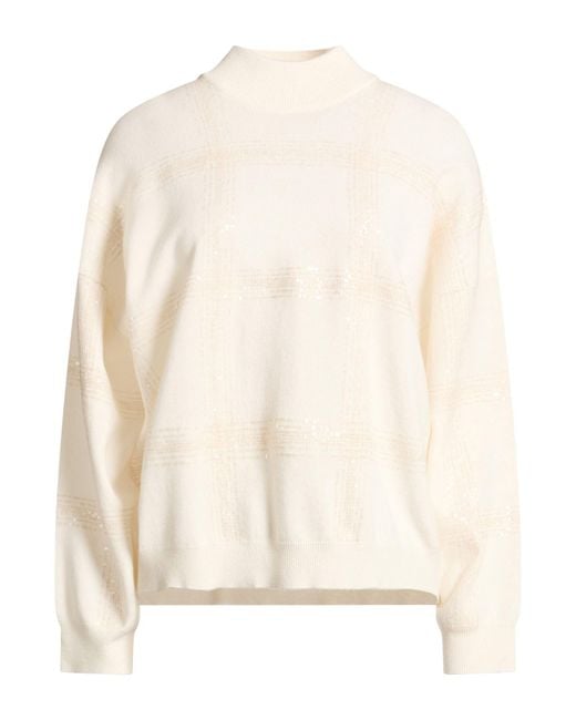 Brunello Cucinelli White Cream Turtleneck Virgin Wool, Cashmere, Silk