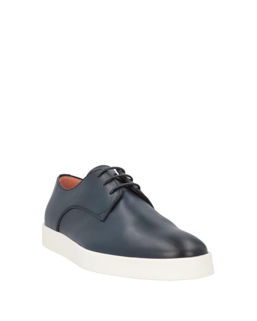 Santoni Blue Midnight Lace-Up Shoes Leather for men