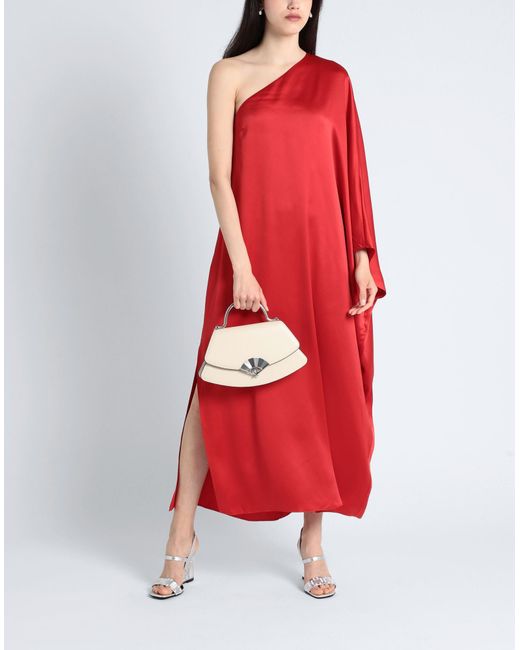 Karl Lagerfeld Red One-shoulder Satin-finish Dress
