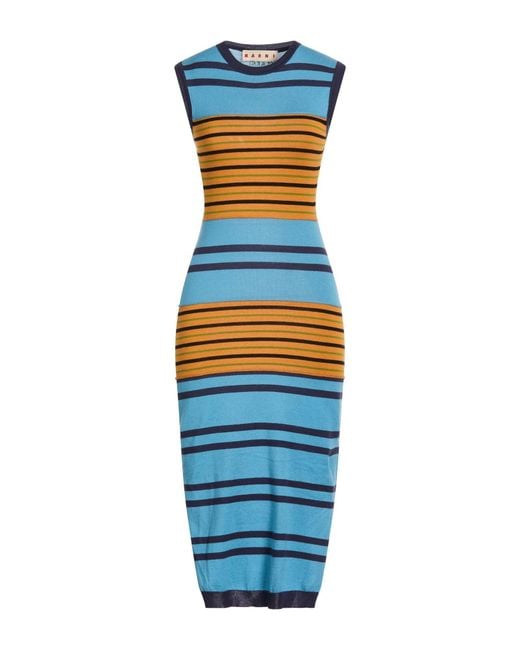 Marni Blue Midi Dress Cotton, Cashmere