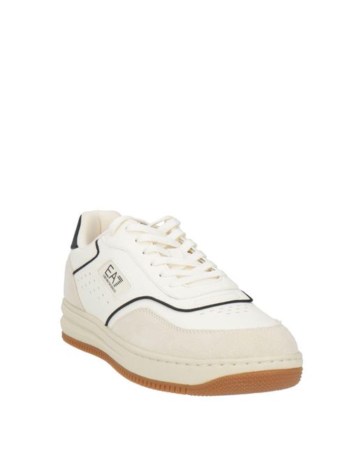 EA7 White Ivory Sneakers Polyester, Polyurethane, Cow Leather for men