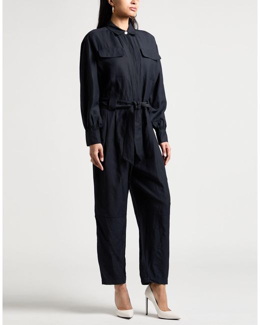 Moorer Black Midnight Jumpsuit Viscose, Linen