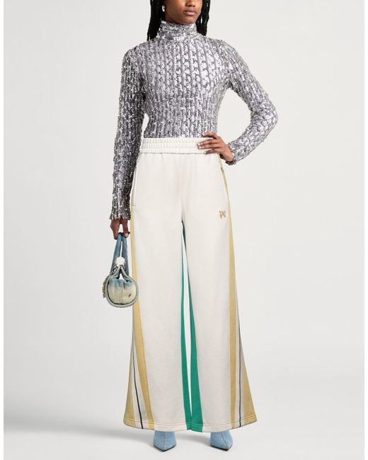 Palm Angels White Pants Polyester, Cotton