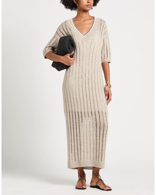 Brunello Cucinelli Natural Midi Dress Linen, Nylon