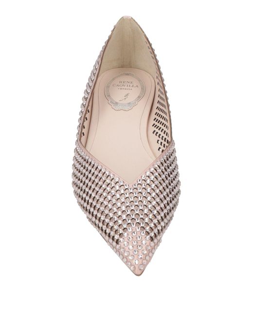 Rene Caovilla Pink Ballet Flats Leather, Textile Fibers