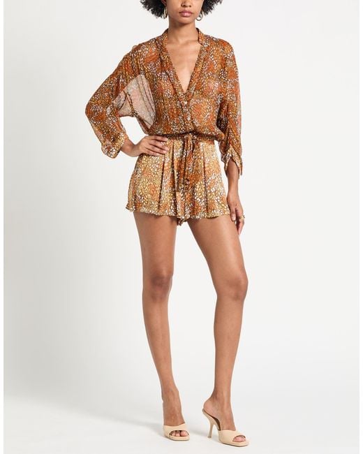 Poupette Brown Khaki Playsuit Silk, Viscose