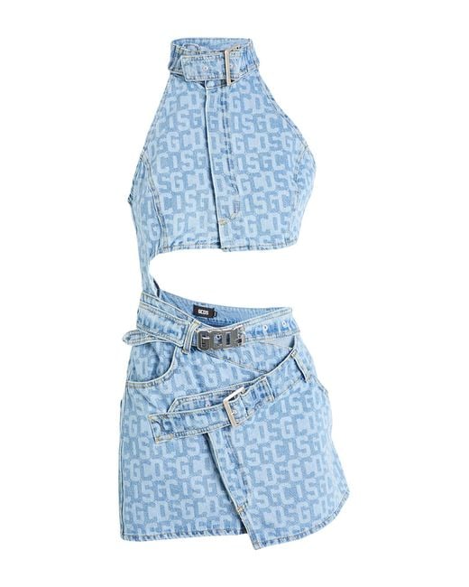 Gcds Blue Mini Dress Cotton