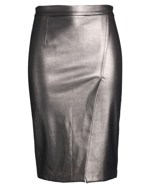 Éclà Gray Midi Skirt Polyester, Polyurethane
