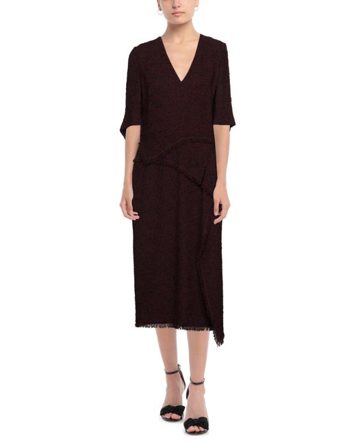 Roland Mouret Brown Burgundy Midi Dress Virgin Wool, Polyamide