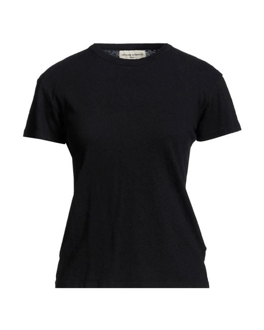Officine Generale Black T-Shirt Cotton, Linen