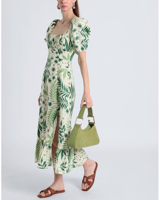 & Other Stories Green Puff Sleeve Linen Midi Dress
