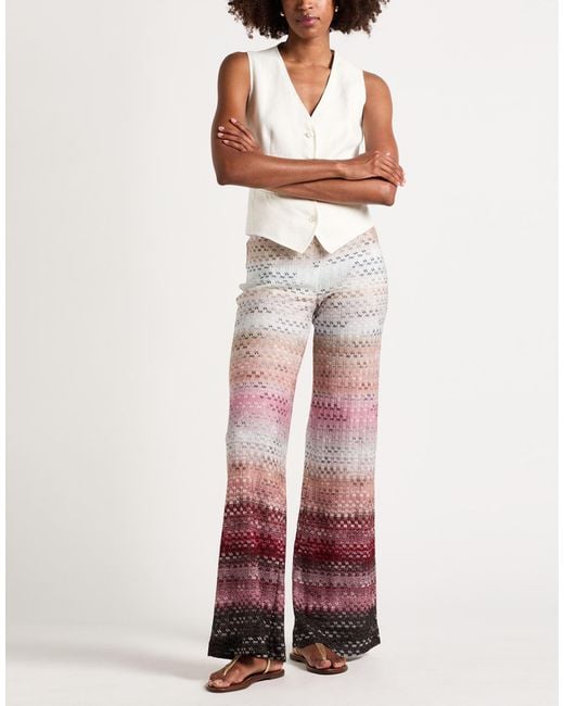 Missoni White Antique Rose Pants Viscose, Metallic Fiber