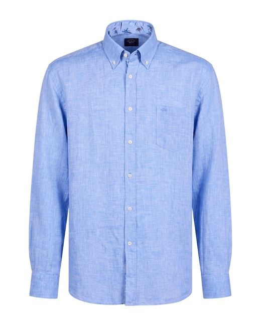 Paul & Shark Blue Azure Shirt Linen for men