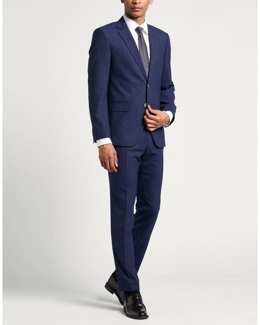Boss Blue Suit Polyester, Virgin Wool, Linen, Elastane for men