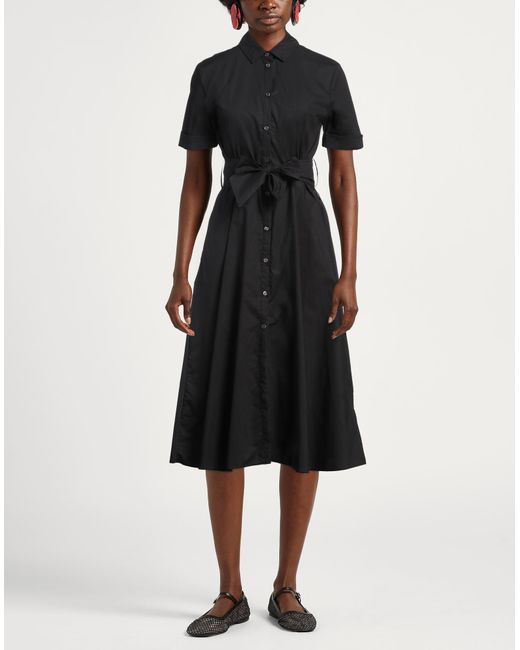 Woolrich Black Belted Poplin Shirt Dress Midi Dress Cotton