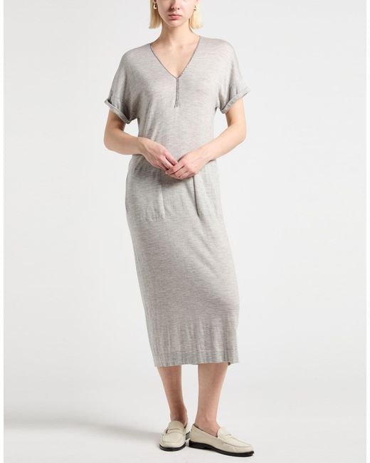 Brunello Cucinelli White Midi Dress Cashmere, Silk, Brass