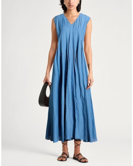 Max Mara Blue Light Midi Dress Ramie, Cotton
