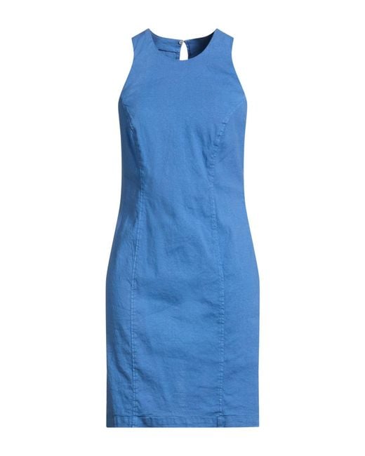120% Lino Blue Azure Mini Dress Linen, Cotton, Elastane
