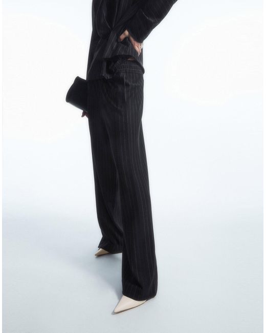 COS High Waisted Wide Leg Trousers Black Barrel Size 14 Lyocell Linen Blend  | eBay