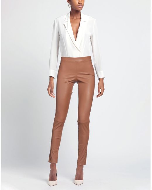 Theory Brown Pants Lambskin, Cotton, Elastane