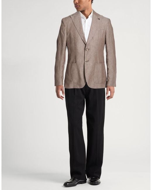 Paoloni Brown Taupe Blazer Linen for men
