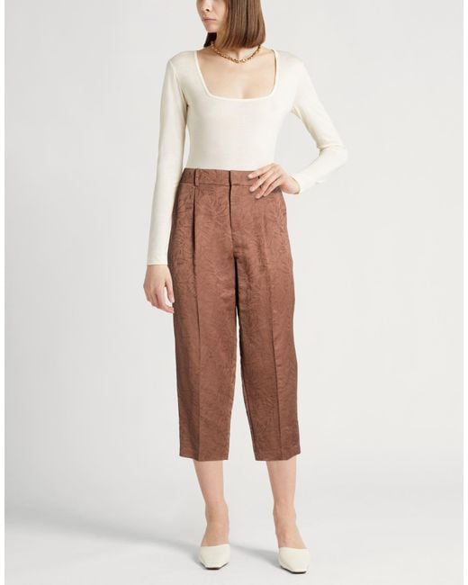 PT Torino Brown Pants Linen, Cotton