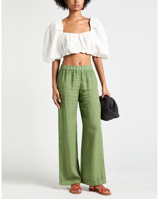 120% Lino Green Military Pants Linen