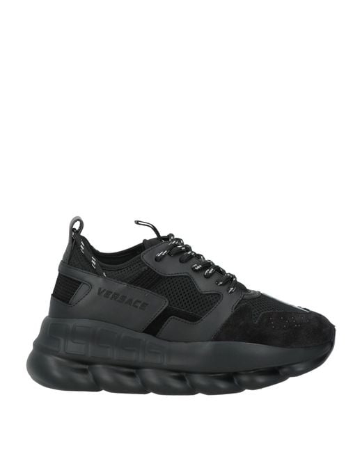 Versace Black Sneakers Calfskin, Textile Fibers for men