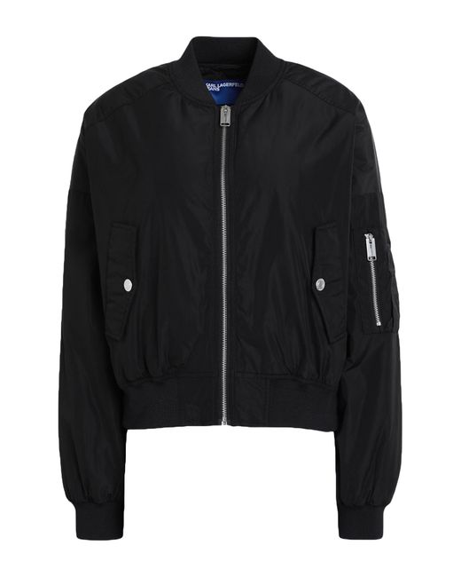 Karl Lagerfeld Black Logo-Appliqué Bomber Jacket