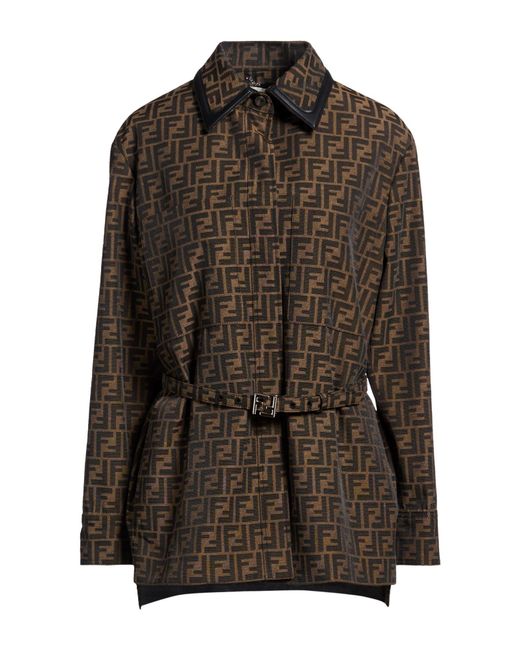 Fendi Brown Jacket Polyester, Cotton, Leather