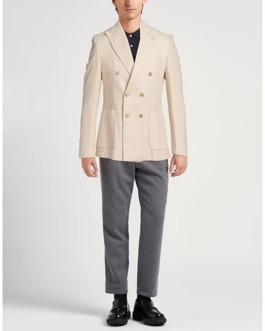 Daniele Alessandrini Natural Ivory Blazer Linen, Viscose for men
