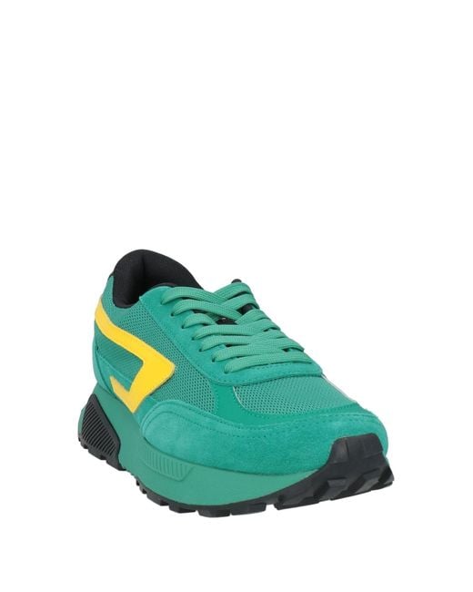 DIESEL Green Sneakers Calfskin, Polyester for men