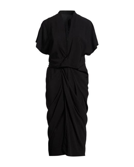 Rick Owens Black Midi Dress Viscose, Acetate