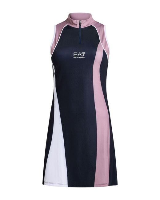 EA7 Blue Midnight Mini Dress Polyester, Elastane