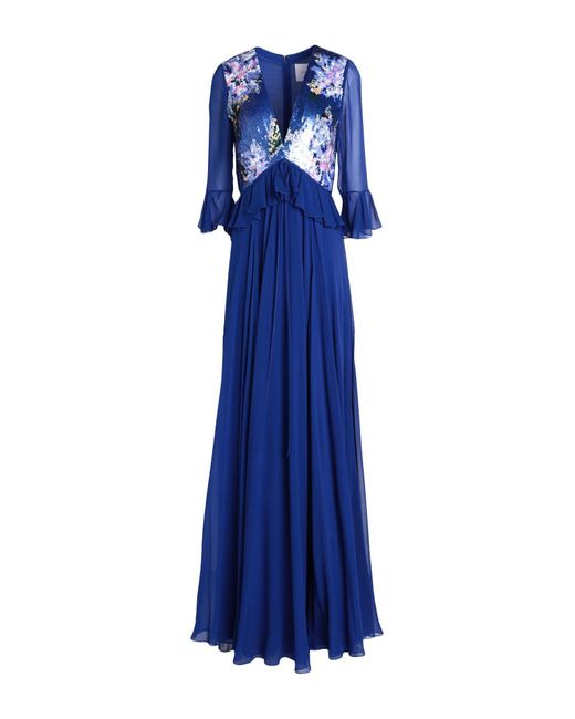 Carolina Herrera Blue Sequin-paneled Silk-georgette Gown