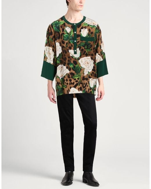 Dolce & Gabbana Green Khaki Shirt Silk for men