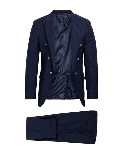 MULISH Blue Suit Polyester, Wool, Elastane for men