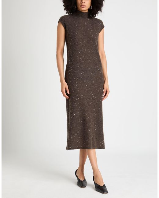 Gentry Portofino Brown Midi Dress Alpaca Wool, Mohair Wool, Viscose, Polyamide, Polyester