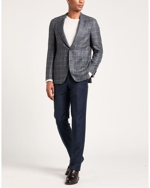 Canali Blue Slate Blazer Wool, Silk, Linen for men
