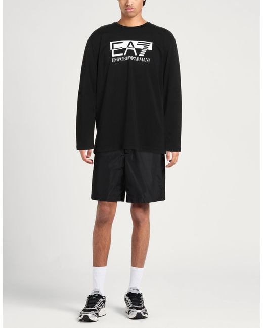 EA7 Black T-Shirt Cotton, Elastane for men