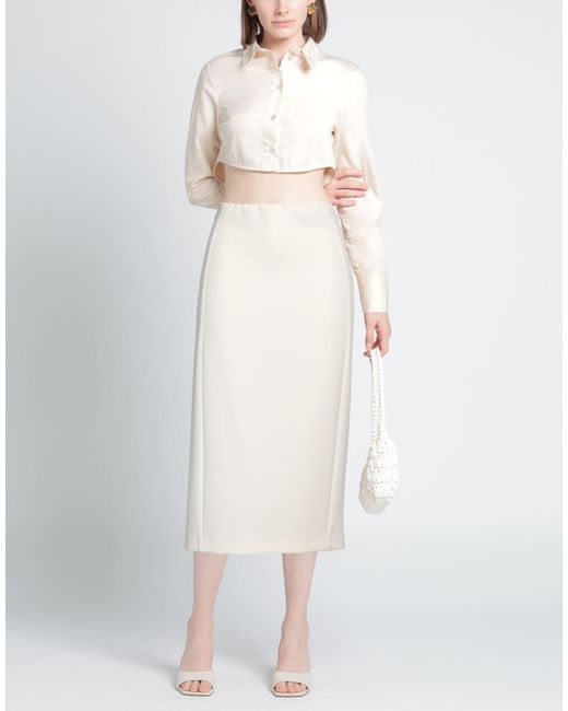 Semicouture White Cream Midi Skirt Polyester, Elastane
