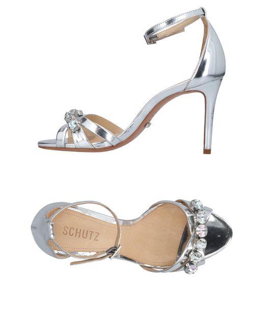 Schutz Leather Sandals in Silver (Metallic) - Lyst