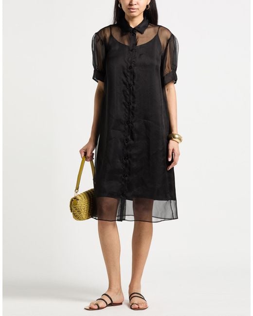 Peserico Black Midi Dress Silk, Nylon