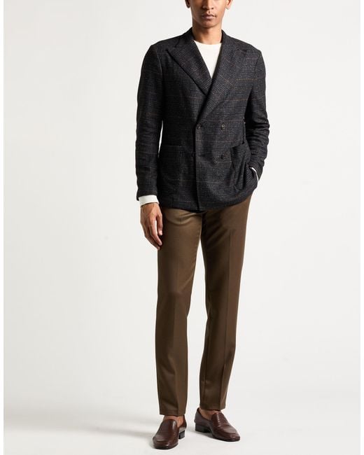 Boglioli Black Charcoal Blazer Virgin Wool, Polyamide, Silk, Polyester, Elastane for men