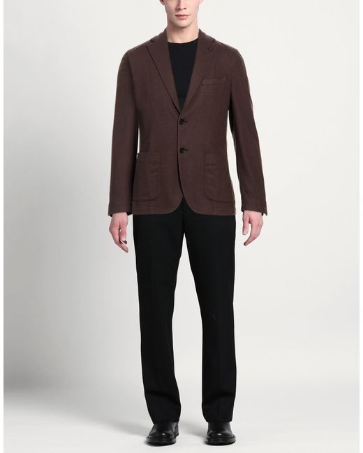 Paoloni Brown Dark Blazer Virgin Wool, Polyamide, Elastane for men