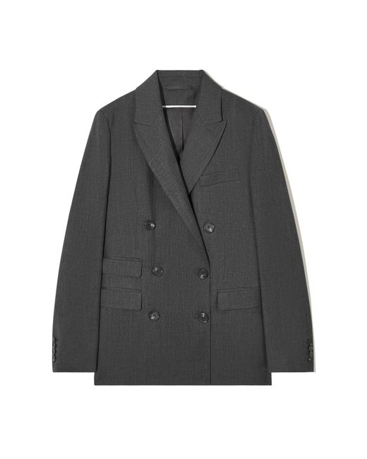 COS Gray Double-breasted Wool Blazer