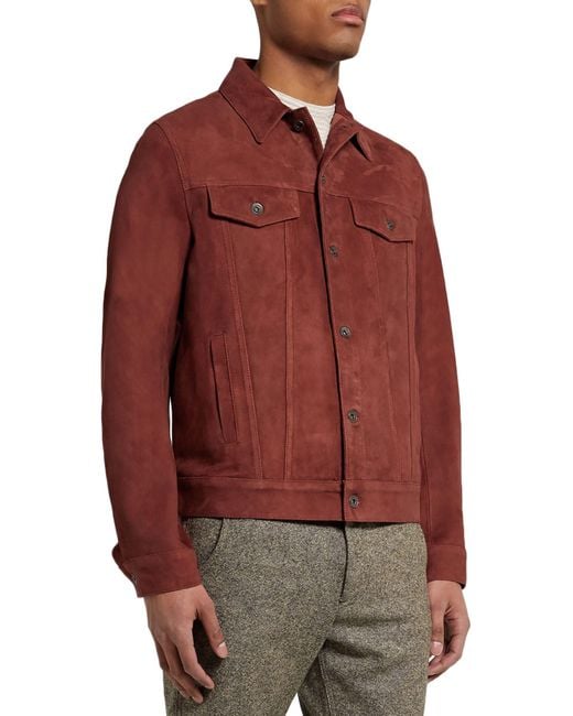 Valstar Red Trucker Jacket Rust Jacket Lambskin for men