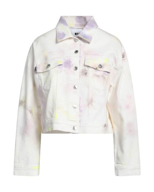 MSGM White Ivory Denim Outerwear Cotton, Elastane